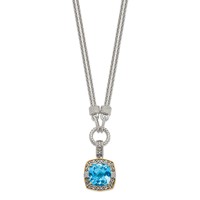Shey Couture Sterling Silver with 14K Accent Antiqued Sky Blue Topaz and Diamond Necklace with 1 Inch Extender, 17" view 2