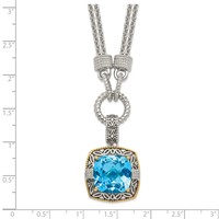 Shey Couture Sterling Silver with 14K Accent Antiqued Sky Blue Topaz and Diamond Necklace with 1 Inch Extender, 17" view 3