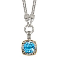 Shey Couture Sterling Silver with 14K Accent Antiqued Sky Blue Topaz and Diamond Necklace with 1 Inch Extender, 17" view 1