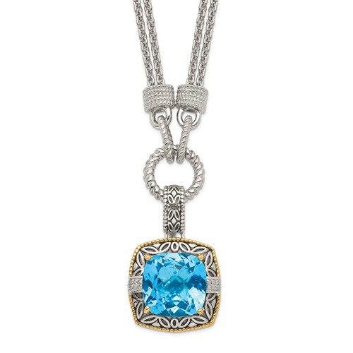 Shey Couture Sterling Silver with 14K Accent Antiqued Sky Blue Topaz and Diamond Necklace with 1 Inch Extender - 17in