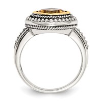 Shey Couture Sterling Silver Ring with 14K Accent Antiqued Cushion Bezel Citrine view 2