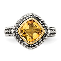 Shey Couture Sterling Silver Ring with 14K Accent Antiqued Cushion Bezel Citrine view 5