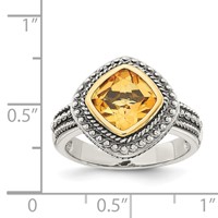 Shey Couture Sterling Silver Ring with 14K Accent Antiqued Cushion Bezel Citrine view 4