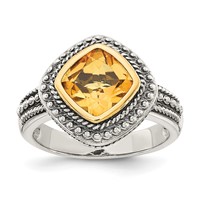Shey Couture Sterling Silver Ring with 14K Accent Antiqued Cushion Bezel Citrine view 1