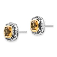 Shey Couture Sterling Silver Earrings with 14K Accent Antiqued Cushion Bezel Citrine Post view 2