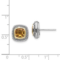 Shey Couture Sterling Silver Earrings with 14K Accent Antiqued Cushion Bezel Citrine Post view 4