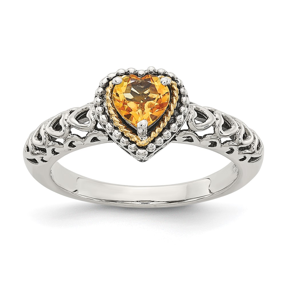 Shey Couture Sterling Silver Ring with 14K Accent Antiqued Heart Citrine