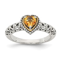 Shey Couture Sterling Silver Ring with 14K Accent Antiqued Heart Citrine view 1