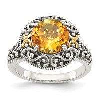 Shey Couture Sterling Silver Ring with 14K Accent Antiqued Round Citrine view 1