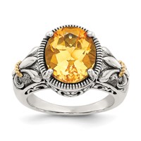 Shey Couture Sterling Silver Ring with 14K Accent Antiqued Oval Citrine view 1