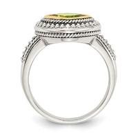 Shey Couture Sterling Silver Ring with 14K Accent Antiqued Cushion Bezel Peridot view 2