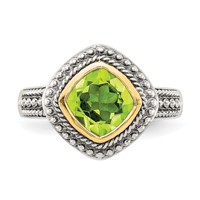 Shey Couture Sterling Silver Ring with 14K Accent Antiqued Cushion Bezel Peridot view 5