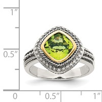 Shey Couture Sterling Silver Ring with 14K Accent Antiqued Cushion Bezel Peridot view 4