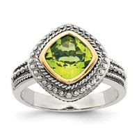 Shey Couture Sterling Silver Ring with 14K Accent Antiqued Cushion Bezel Peridot view 1
