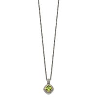 Shey Couture Sterling Silver Necklace with 14K Accent Antiqued Cushion Bezel Peridot, 18" view 2
