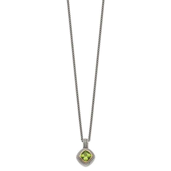Shey Couture Sterling Silver with 14K Accent 18 Inch Antiqued Cushion Bezel Peridot Necklace
