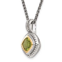 Shey Couture Sterling Silver Necklace with 14K Accent Antiqued Cushion Bezel Peridot, 18" view 5
