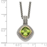 Shey Couture Sterling Silver Necklace with 14K Accent Antiqued Cushion Bezel Peridot, 18" view 3