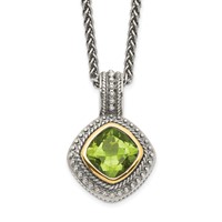 Shey Couture Sterling Silver Necklace with 14K Accent Antiqued Cushion Bezel Peridot, 18" view 1