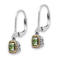 Shey Couture Sterling Silver Earrings with 14K Accent Antiqued Cushion Peridot Leverback view 2