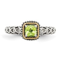 Shey Couture Sterling Silver Ring with 14K Accent Antiqued Cushion Peridot view 5