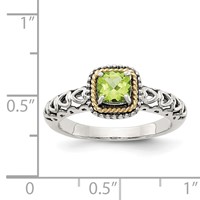 Shey Couture Sterling Silver Ring with 14K Accent Antiqued Cushion Peridot view 4