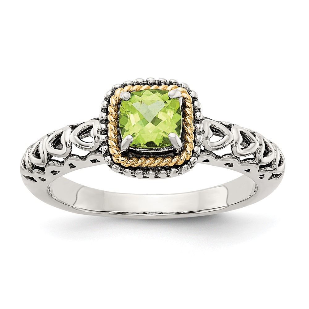 Shey Couture Sterling Silver Ring with 14K Accent Antiqued Cushion Peridot