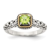 Shey Couture Sterling Silver Ring with 14K Accent Antiqued Cushion Peridot view 1