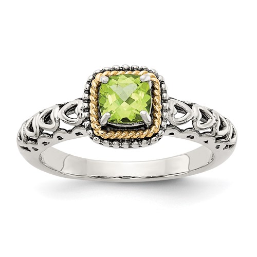 Shey Couture Sterling Silver Ring with 14K Accent Antiqued Cushion Peridot