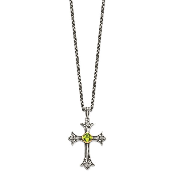 Shey Couture Sterling Silver with 14K Accent 18 Inch Antiqued Diamond and Cushion Bezel Peridot Necklace