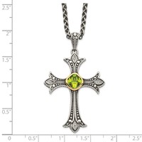 Shey Couture Sterling Silver Necklace with 14K Accent Antiqued Diamond and Cushion Bezel Peridot, 18" view 3