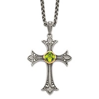 Shey Couture Sterling Silver Necklace with 14K Accent Antiqued Diamond and Cushion Bezel Peridot, 18" view 1