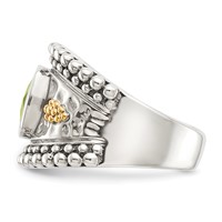 Shey Couture Sterling Silver Ring with 14K Accent Antiqued Cushion Bezel Peridot view 3