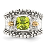 Shey Couture Sterling Silver Ring with 14K Accent Antiqued Cushion Bezel Peridot view 5