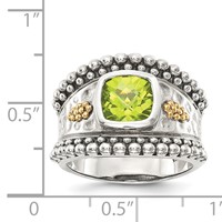 Shey Couture Sterling Silver Ring with 14K Accent Antiqued Cushion Bezel Peridot view 4