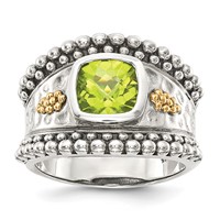Shey Couture Sterling Silver Ring with 14K Accent Antiqued Cushion Bezel Peridot view 1
