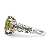 Shey Couture Sterling Silver Ring with 14K Accent Antiqued Oval Peridot view 3