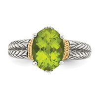 Shey Couture Sterling Silver Ring with 14K Accent Antiqued Oval Peridot view 5