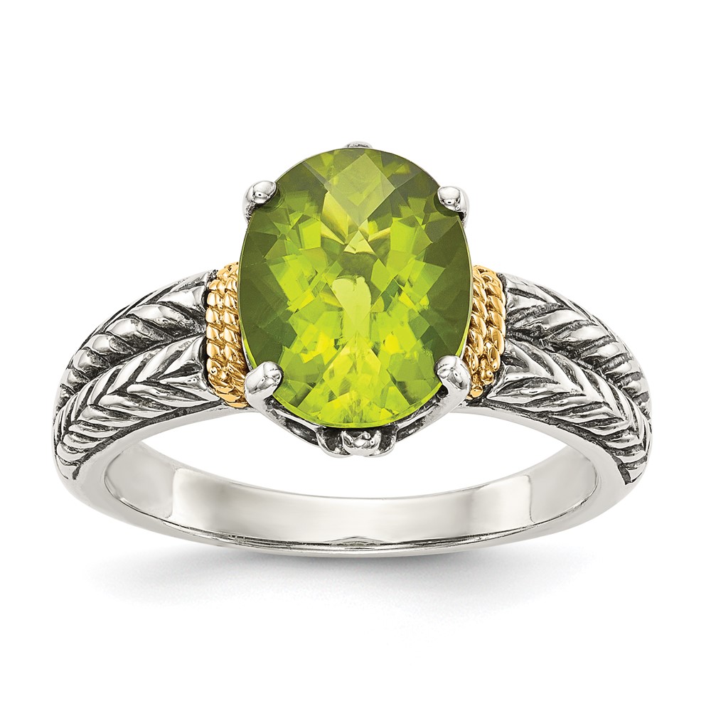Shey Couture Sterling Silver Ring with 14K Accent Antiqued Oval Peridot