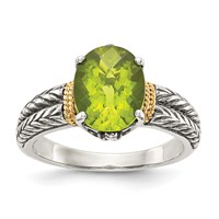 Shey Couture Sterling Silver Ring with 14K Accent Antiqued Oval Peridot view 1