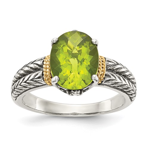 Shey Couture Sterling Silver Ring with 14K Accent Antiqued Oval Peridot