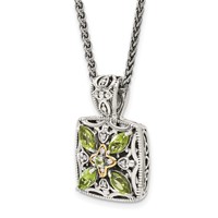 Shey Couture Sterling Silver Necklace with 14K Accent Antiqued Diamond and Marquise Peridot, 18" view 5