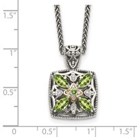 Shey Couture Sterling Silver Necklace with 14K Accent Antiqued Diamond and Marquise Peridot, 18" view 3