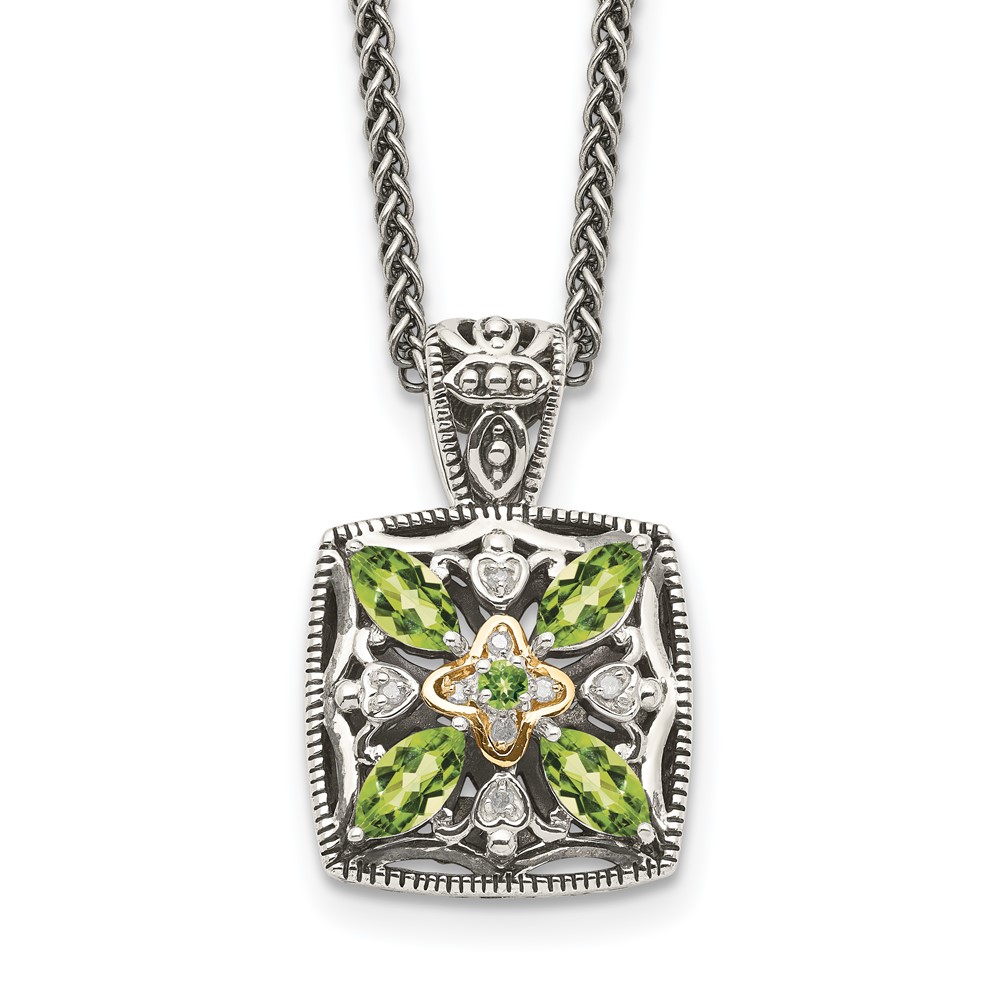 Shey Couture Sterling Silver Necklace with 14K Accent Antiqued Diamond and Marquise Peridot, 18"