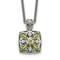 Shey Couture Sterling Silver Necklace with 14K Accent Antiqued Diamond and Marquise Peridot, 18" view 1