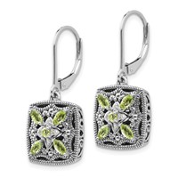 Shey Couture Sterling Silver Earrings with 14K Accent Antiqued Diamond and Marquise Peridot Leverback view 2