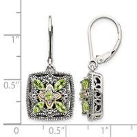 Shey Couture Sterling Silver Earrings with 14K Accent Antiqued Diamond and Marquise Peridot Leverback view 4