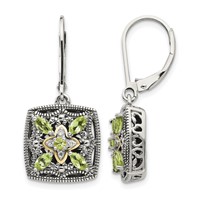 Shey Couture Sterling Silver Earrings with 14K Accent Antiqued Diamond and Marquise Peridot Leverback view 1
