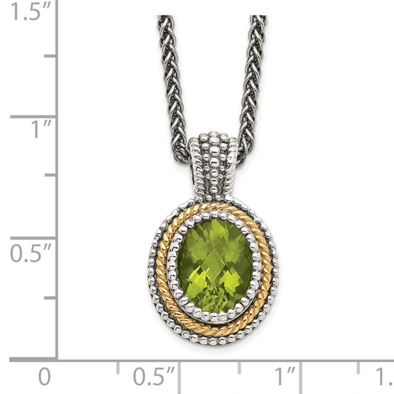 Shey Couture Sterling Silver with 14K Accent 18 Inch Antiqued Oval Bezel Peridot Necklace