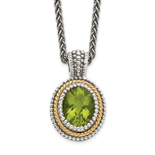 Shey Couture Sterling Silver with 14K Accent 18 Inch Antiqued Oval Bezel Peridot Necklace